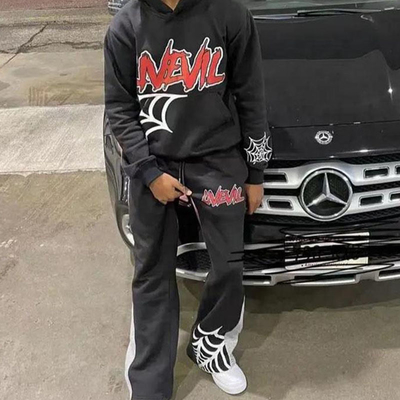 Custom Hoodie Terry Embroidery Puff Flare Unisex Tracksuit Streetwear Jogger Set Flared Joggers Sweatpants and Hoodie Sets Mens