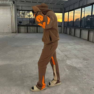 Custom Logo Puff Printing Hoodies Stacked Sweatpants Jogging Set Flared Sweat Pants Men Sweatsuits Unisex Sets and Hoodie Set