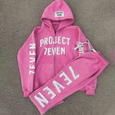 kaufen Custom-Hersteller Jogger Baumwolle Bedrängte Stickerei Reißverschluss hochgeschnitten Hoodie Sweatsuits Flared Sweatpants Trainingsanzüge für Männer Online-Herstellung