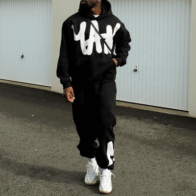 Custom Manufacturer Two Piece Sets Puff Print Sweatsuit Hoodie and Joggers Set Casual Pants Set Fashion Sportswear Tracksuit