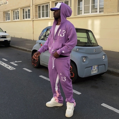 Puff Print 100% Cotton Streetwear Tracksuit Set 2pc Jogger Set Unisex Elastic Waist
