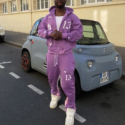 Puff Print 100% Cotton Streetwear Tracksuit Set 2pc Jogger Set Unisex Elastic Waist
