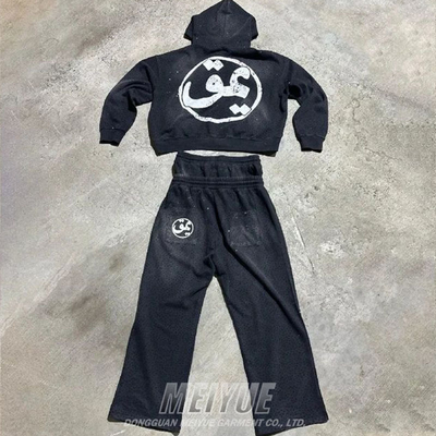 Custom Screen Logo Acid Washed Tracksuit Sun Faded Hoodies Streetwear Tracksuit