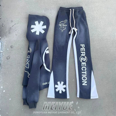 Cropped Raw Hem Hoodies And Jogger Set Flare Leg Tracksuit 3d Puff Print Antistatic