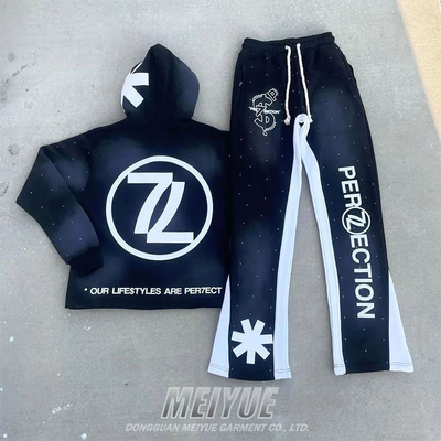 Cropped Raw Hem Hoodies And Jogger Set Flare Leg Tracksuit 3d Puff Print Antistatic