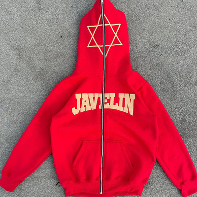 kaufen Winddichtes Distressed Applique Stickerei Hoodie Übergroße rote Streetwear Hoodie Online-Herstellung