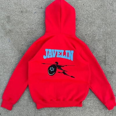 Windproof Distressed Applique Embroidery Hoodie Oversized Red Streetwear Hoodie