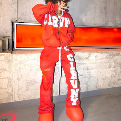Distressed Acid Wash Vintage Streetwear Tracksuit 2 Piece Sweatsuit Set Regular Fit