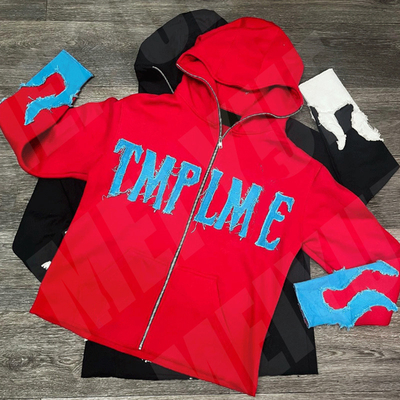 kaufen Regelmäßige Fit Bedrängte Stickerei Hoodie Unisex Hoodies Roh Hem beschnitten Hoodie Online-Herstellung