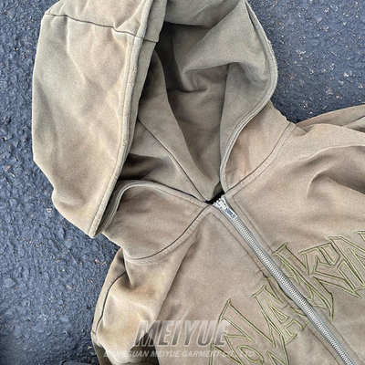 OEM Vintage Oversized Zip Up Hoodie Applique Embroidery Hoodie Silk Screen Printing