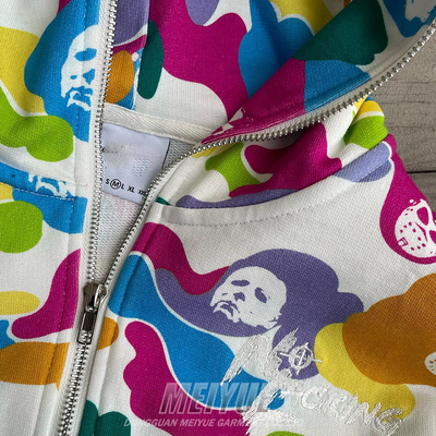 Customized Color Block Full Zip Up Hoodie 500gsm Streetwear Digital Print Embroidery Logo Hoodie