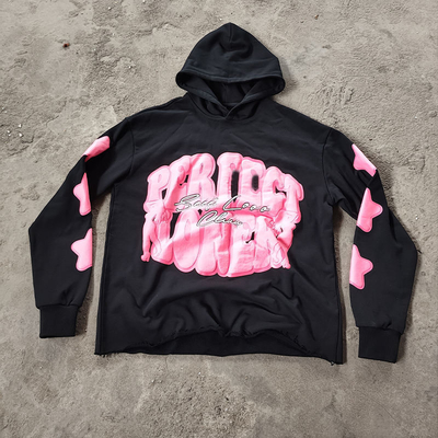 Custom Puff Print Hoodie 500 Gsm Crop Cut and Sew Edge Hoodie Heavy Weight Pullover Thick French Terry Hoodie Sweatshirts Men