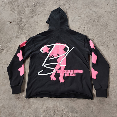 Custom Puff Print Hoodie 500 Gsm Crop Cut and Sew Edge Hoodie Heavy Weight Pullover Thick French Terry Hoodie Sweatshirts Men
