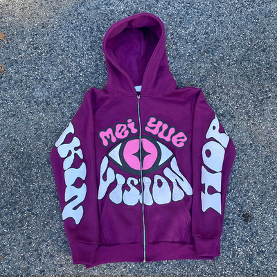 Custom Puff Print Hoodie Zip up French Terry Tech Fleece Hoodies Casual Plus Size Unisex Heavy Cotton Streetwear Men