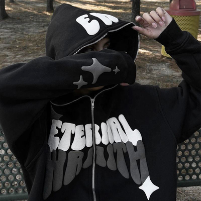 Anti Wrinkle Puff Print Custom Hoodies Full Face Zip Up Hoodie 200 Grams To 500 Grams