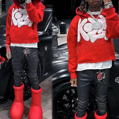 Custom Oversized No Strings 3D Puff Print Logo Cut Edge Applique Hoodie Cropped Raw Hem Streetwear  Hoodies Men Sweatshirts