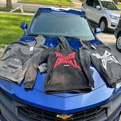 Custom Heavyweight Raw Hem Cut Edge Hoodies Puff Print Logo Acid Wash Sun Faded Vintage Hoodies Cut and Sew Oversized Streetwear