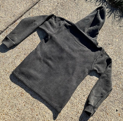 Custom Heavyweight Raw Hem Cut Edge Hoodies Puff Print Logo Acid Wash Sun Faded Vintage Hoodies Cut and Sew Oversized Streetwear