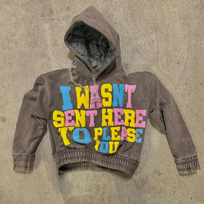 Custom Puff Print Double Layer Hoodie Pullover No String Tight Waist Heavyweight Fleece Sweatshirt Cropped Hoodies Wholesale