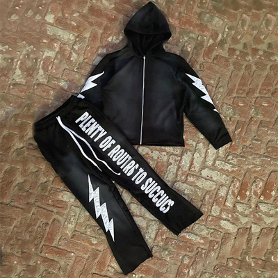 Breathable Zip Up Cropped Sweatshirt Set Applique Embroidered Patch Unisex Track Suits