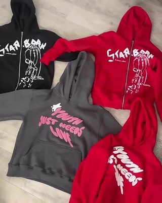 100% Cotton Fashion Style Puff Letter Hoodies Anti Wrinkle 370grams 430grams