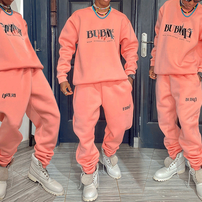 Screen Printed Logo Streetwear Tracksuit Sweatshirt And Sweatpants Set XXS-5XL