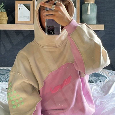 High Weight Two Tone Hoodies For Men Contrast Stitching Drop Shoulder Mock Neck Hoodies