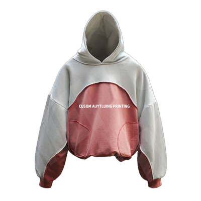 High Weight Two Tone Hoodies For Men Contrast Stitching Drop Shoulder Mock Neck Hoodies