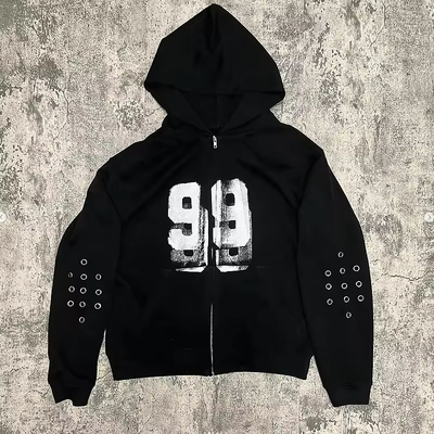OEM Screen Print Hoodie Heavy Weight Cotton Eyelets Boversized Boxy Hoodie
