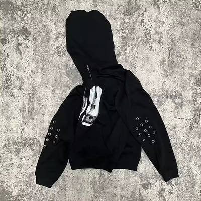OEM Screen Print Hoodie Heavy Weight Cotton Eyelets Boversized Boxy Hoodie