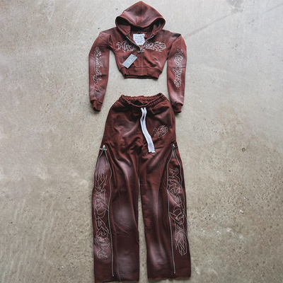 Custom Women Sweat Suit Screen Print  Streetwear Hoodie And Sweatpants Set