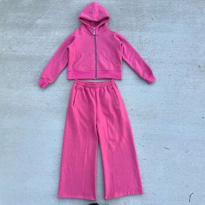 Clothing Manufacturers Custom 100 Cotton Zip up Crop Plain Streetwear Sweat Suits Women Hoodie and Sweatpants Set Tracksuit