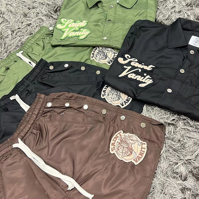 Custom Windbreaker Buttons Polyester Nylon Men's Polo Sets Tracksuit Polo Shirts Short Sets for Men Shirt and Short Set