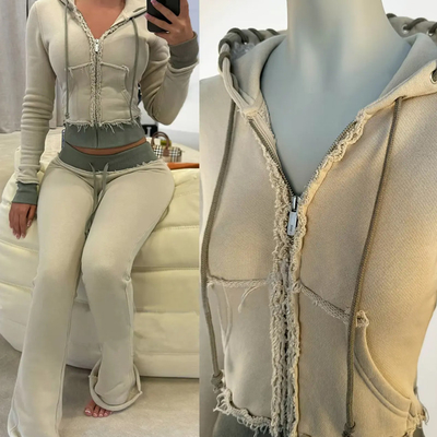 Acid Wash Distressed Womens Streetwear Tracksuit