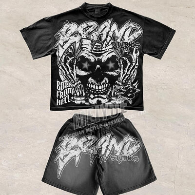 購入 ボクシーDtg クリックスクリーンプリント Tシャツ&ショートパンツセット アシドウォッシュ 2点ショートセット オンライン製造