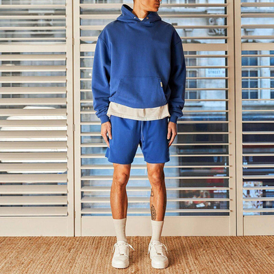 Custom Plain Pullover Lightweight Hoodies Jogger Streetwear No Strings Blank Two Piece Sweatsuits Hoodies Men Mesh Shorts Set