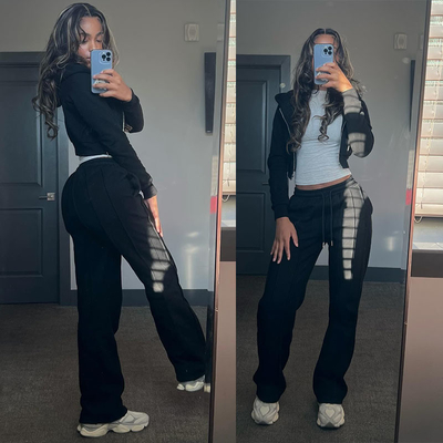 Custom Embroidery Distressed Crop Top Zip up Hoodie Sweat Joggers Pants Women Distressed 2 Piece Sweatpants and Hoodies Set