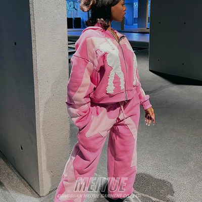 Custom Embroidery Hoodie Sweat Pant Tracksuit Distressed Pullover Unisex Sweat 2 Pieces Suits Hoodie and Sweatpants Women Set