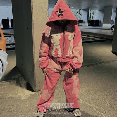 Custom Embroidery Hoodie Sweat Pant Tracksuit Distressed Pullover Unisex Sweat 2 Pieces Suits Hoodie and Sweatpants Women Set