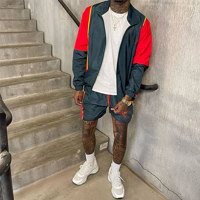 Custom Logo Embroidery Thin Two Piece Joggers Suits Nylon Polyester Windbreaker  Zipper Jacket Tracksuit Short Sets for Men