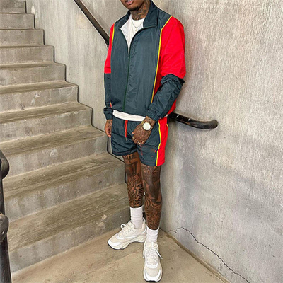 Custom Logo Embroidery Thin Two Piece Joggers Suits Nylon Polyester Windbreaker  Zipper Jacket Tracksuit Short Sets for Men