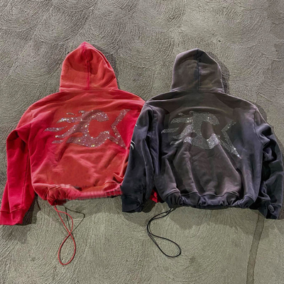 Rhinestone Vintage Hoodies And Shorts Set For Men