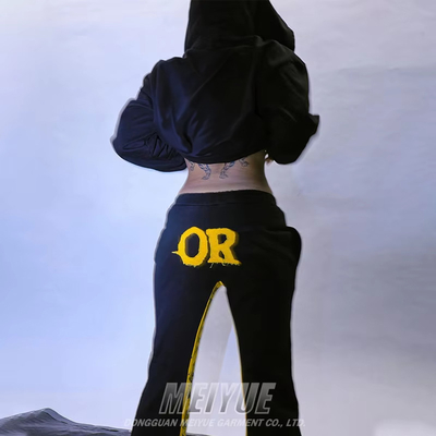 kaufen Gewässertes Patch Hoodie Schweiß Hosen Tracksuit Frauen Pullover Unisex Schweiß 2 Stück Anzüge Schweißhosen und Hoodie Frauen Set Online-Herstellung