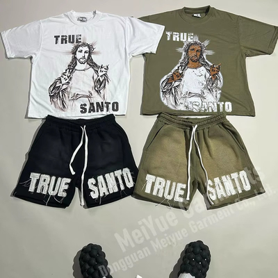 Streetwear Applique Heavyweight Two Piece Shorts Set