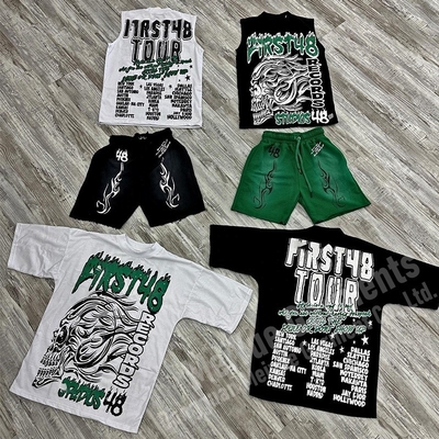 Custom Summer Streetwear Casual Sleeveless Shorts Sets Short Sleeve Cotton T Shirt Shorts Tracksuit Set Men's 2 Pieces Sets