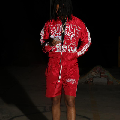 Custom Men Sets Two Piece Custom Dtg Print Zip up Nylon Two Piece Joggers Short Set Windbreaker Shorts and Jacket Tracksuit