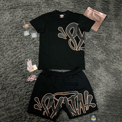 kaufen Custom Vintage Short Set Säure Waschen Druck Boxy T-Shirts Baumwolle Straßenbekleidung Shorts T-Shirt Puff Print Crop T-Shirt und Shorts Set Online-Herstellung