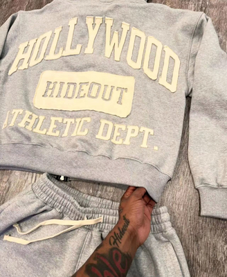 Custom Unisex Sweatsuits Cotton Jogger Suits 2 Piece Set Patchwork Screen Print Plain Baggy Tracksuit for Men Hoodie Short Set