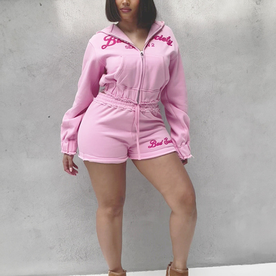 Custom Puff Print logo Women Two Piece Hoodie Set Cotton Tracksuits Sweatsuits Sun Faded Cropped Hoodie and Short Set