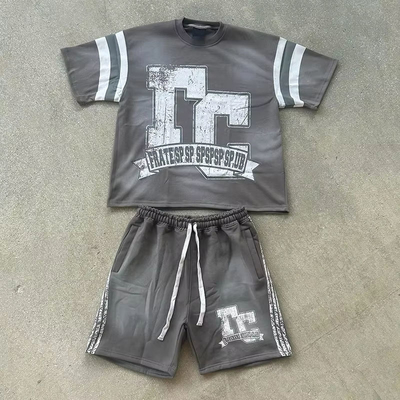 Clothing Manufacturer Custom Streetwear Summer Graphic 100% Cotton Oversized Acid Wash Shorts and t Shirt 2 Piece Set for Men
